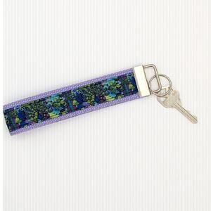 Peacock Keychain Wristlet Fabric Key FOB Gift Present Feathers Purple Green Bird